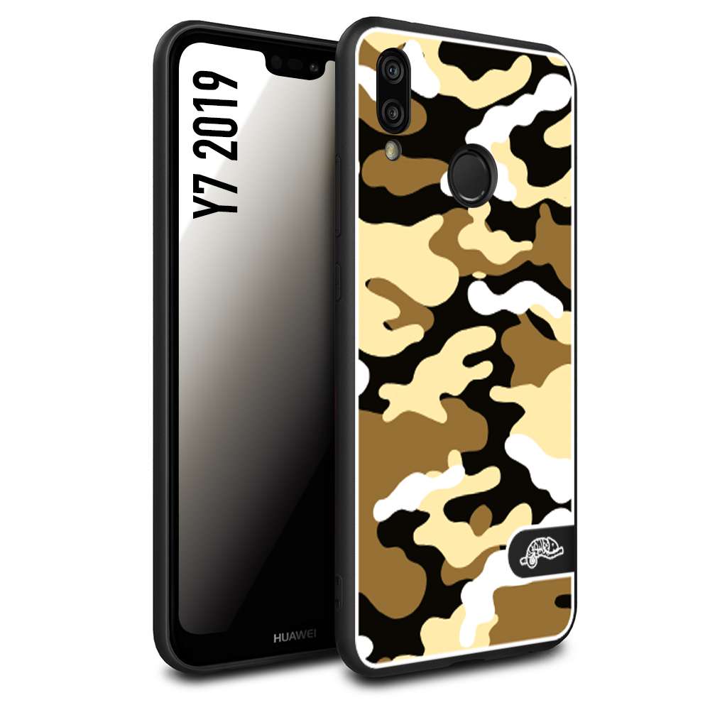 CUSTOMIZZA - Custodia cover nera morbida in tpu compatibile per Huawei Y7 2019 camouflage mimetico militare giallo desert brown