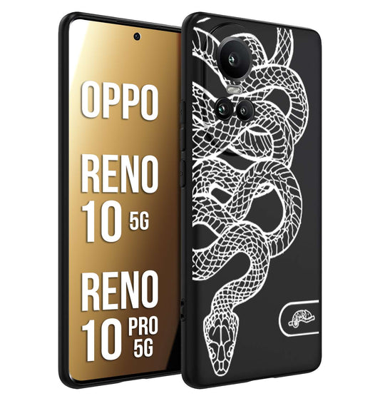 CUSTOMIZZA - Custodia cover nera morbida in tpu compatibile per Oppo Reno 10 5G - 10 PRO 5G serpente snake bianco a rilievo disegnato tattoo tatuaggio