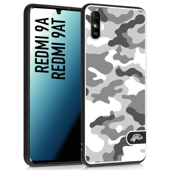 CUSTOMIZZA - Custodia cover nera morbida in tpu compatibile per Xiaomi Redmi 9A - 9AT camouflage mimetico militare bianco white