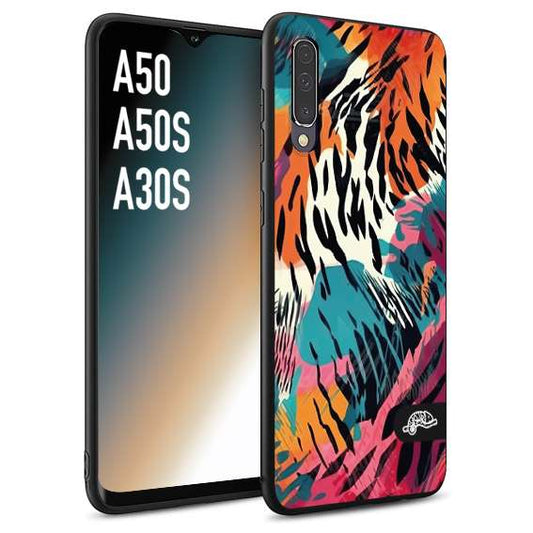 CUSTOMIZZA - Custodia cover nera morbida in tpu compatibile per Samsung A50 - A50S - A30S leopardato maculato tigrato tiger colorata summer color