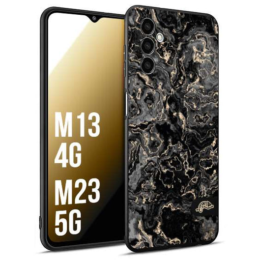 CUSTOMIZZA - Custodia cover nera morbida in tpu compatibile per Samsung M13 4G - M23 5G effetto marmo marble nero black venature dorato pietra