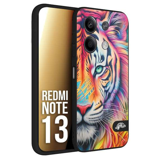 CUSTOMIZZA - Custodia cover nera morbida in tpu compatibile per Xiaomi Redmi Note 13 animali color tigre tiger viso colori vibranti disegnato schizzo