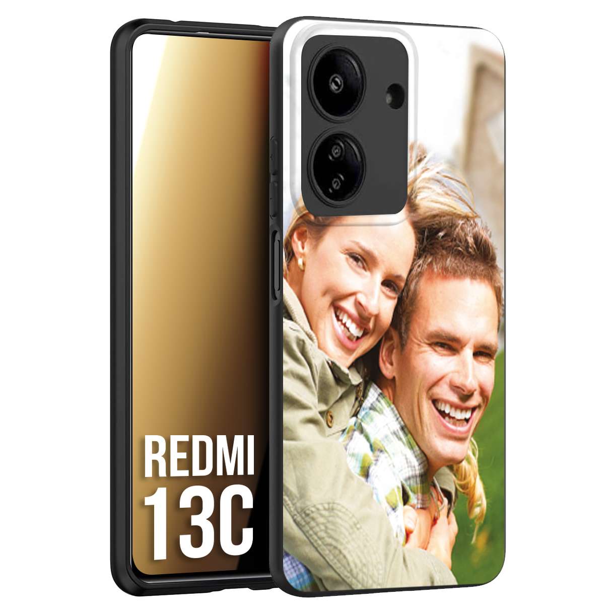 CUSTOMIZZA - Custodia cover nera morbida in tpu compatibile per Xiaomi Redmi 13C personalizzata con foto immagine scritta a piacere