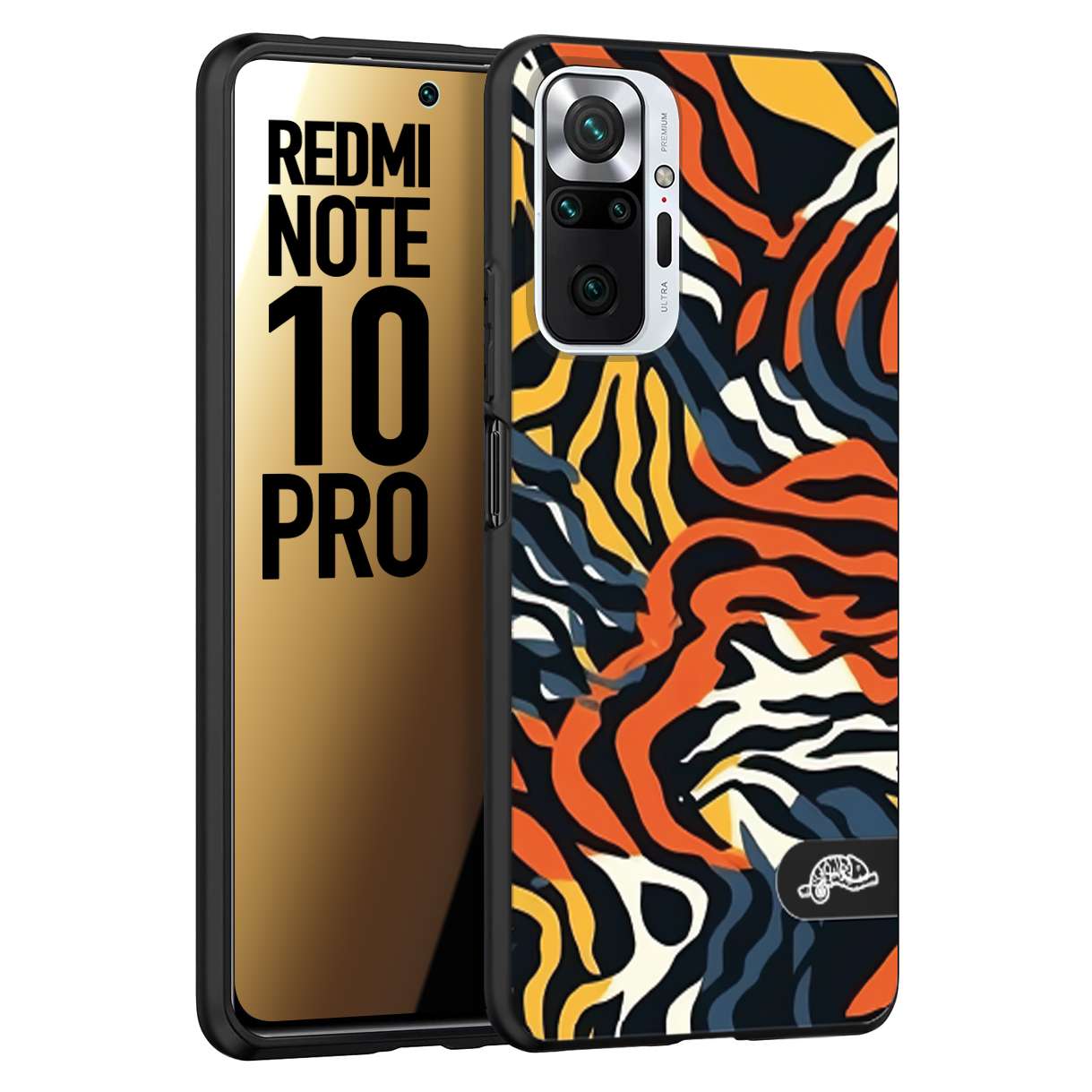 CUSTOMIZZA - Custodia cover nera morbida in tpu compatibile per Xiaomi Redmi Note 10 PRO leopardato maculato tigrato tiger colorata gialla blu arancio