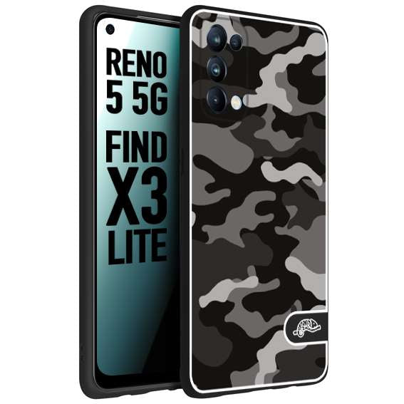 CUSTOMIZZA - Custodia cover nera morbida in tpu compatibile per Oppo Reno 5 5G camouflage mimetico militare nero black grigio