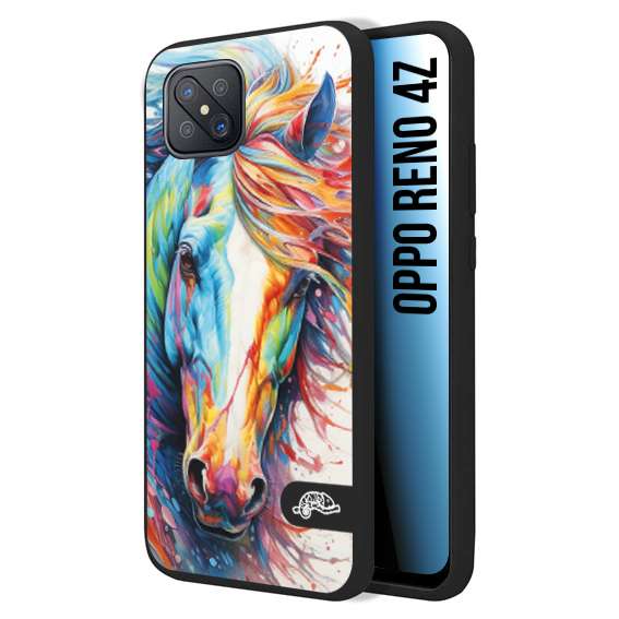 CUSTOMIZZA - Custodia cover nera morbida in tpu compatibile per Oppo Reno 4Z animali color cavallo horse viso colori vibranti disegnato schizzo