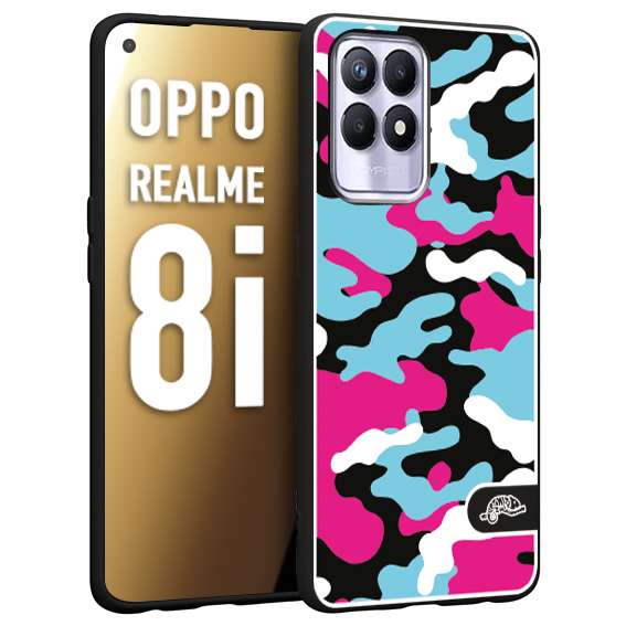 CUSTOMIZZA - Custodia cover nera morbida in tpu compatibile per Oppo Realme 8i camouflage mimetico militare fucsia celeste