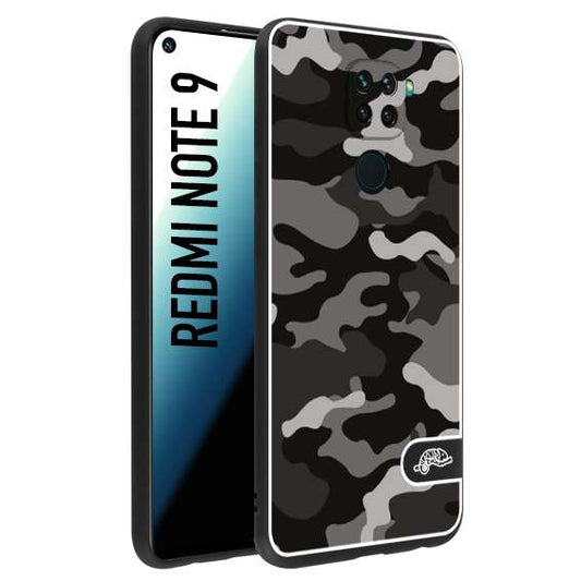 CUSTOMIZZA - Custodia cover nera morbida in tpu compatibile per Xiaomi Redmi Note 9 camouflage mimetico militare nero black grigio