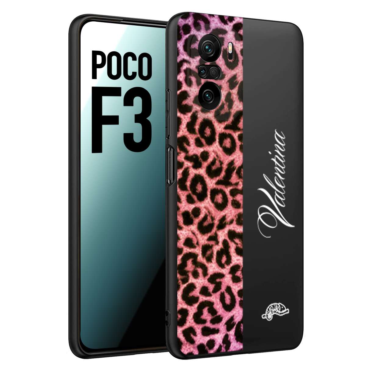 CUSTOMIZZA - Custodia cover nera morbida in tpu compatibile per Xiaomi Poco F3 leopardato rosa fucsia personalizzata nome iniziali