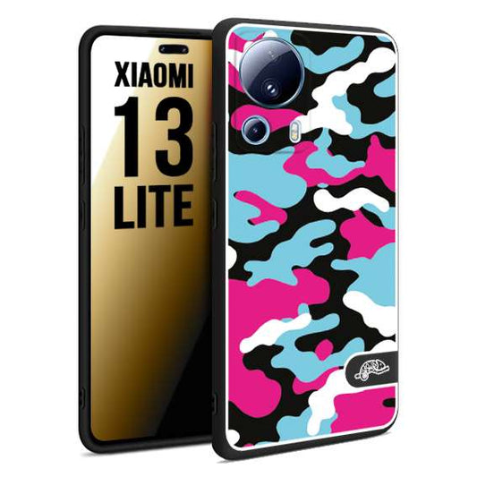 CUSTOMIZZA - Custodia cover nera morbida in tpu compatibile per Xiaomi 13 LITE camouflage mimetico militare fucsia celeste