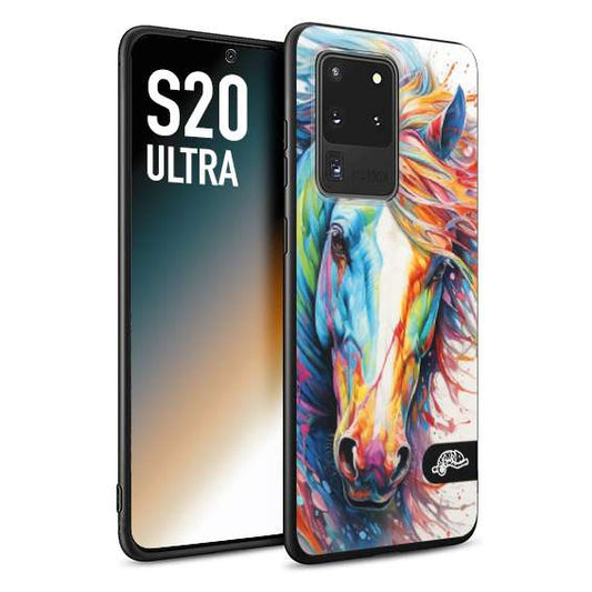 CUSTOMIZZA - Custodia cover nera morbida in tpu compatibile per Samsung S20 ULTRA animali color cavallo horse viso colori vibranti disegnato schizzo