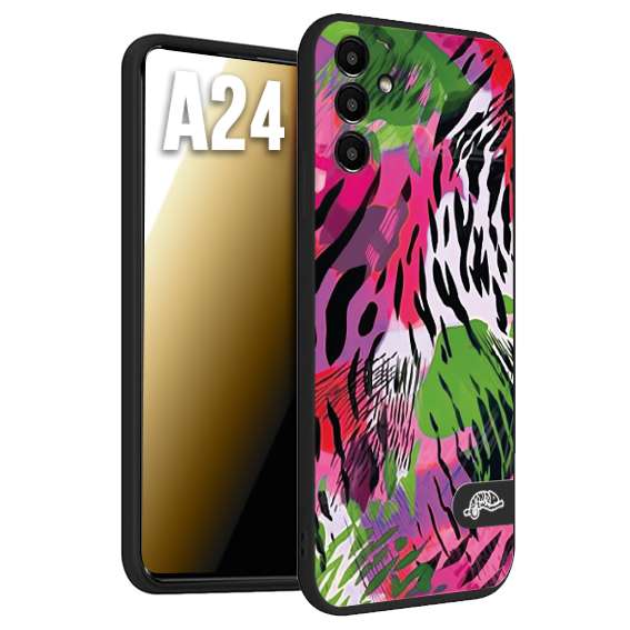 CUSTOMIZZA - Custodia cover nera morbida in tpu compatibile per Samsung A24 leopardato tigrato tiger colorata summer color verde fucsia