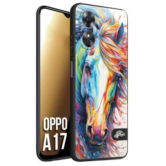 CUSTOMIZZA - Custodia cover nera morbida in tpu compatibile per Oppo A17 animali color cavallo horse viso colori vibranti disegnato schizzo