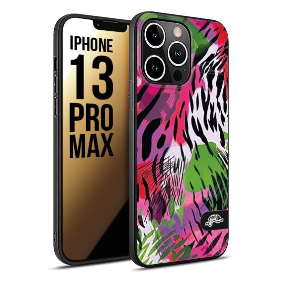 CUSTOMIZZA - Custodia cover nera morbida in tpu compatibile per iPhone 13 PRO MAX leopardato tigrato tiger colorata summer color verde fucsia