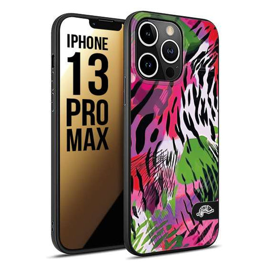 CUSTOMIZZA - Custodia cover nera morbida in tpu compatibile per iPhone 13 PRO MAX leopardato tigrato tiger colorata summer color verde fucsia