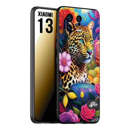 CUSTOMIZZA - Custodia cover nera morbida in tpu compatibile per Xiaomi 13 fiori astratti donna flower fantasia leopardo ghepardo animali colorati