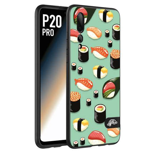 CUSTOMIZZA - Custodia cover nera morbida in tpu compatibile per Huawei P20 PRO sushi disegni giapponese nighiri acquamarina verde