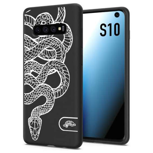 CUSTOMIZZA - Custodia cover nera morbida in tpu compatibile per Samsung S10 serpente snake bianco a rilievo disegnato tattoo tatuaggio