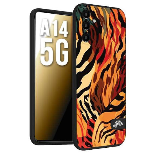 CUSTOMIZZA - Custodia cover nera morbida in tpu compatibile per Samsung A14 5G leopardato maculato tigrato tiger colorata gialla rossa arancio