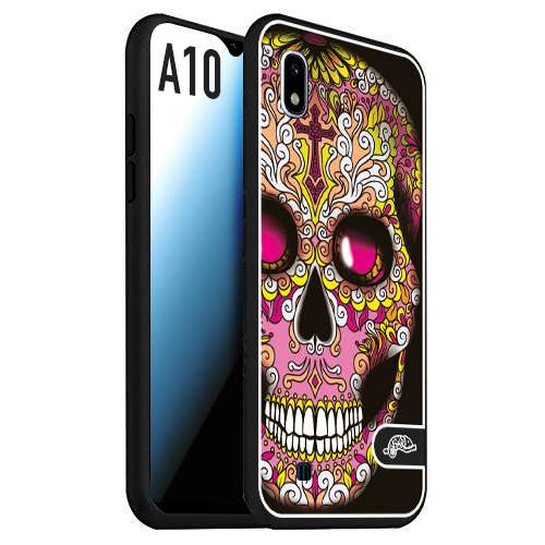 CUSTOMIZZA - Custodia cover nera morbida in tpu compatibile per Samsung A10 teschio messicano Mexican skull rosa gialla