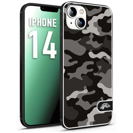 CUSTOMIZZA - Custodia cover nera morbida in tpu compatibile per iPhone 14 camouflage mimetico militare nero black grigio