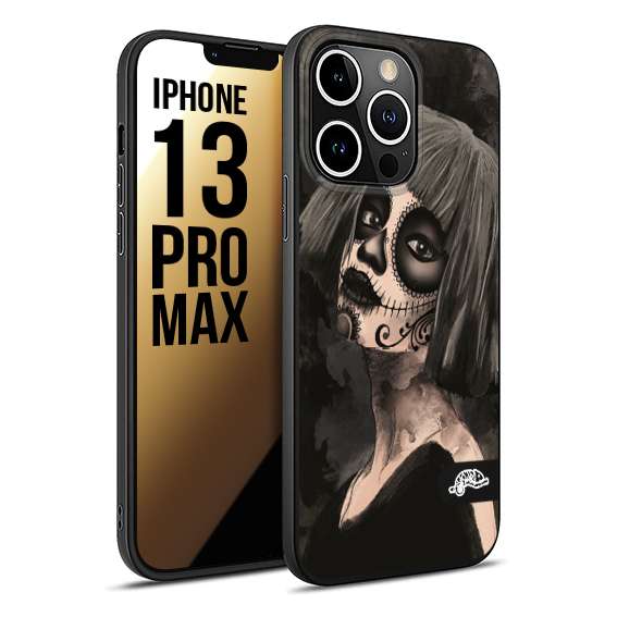 CUSTOMIZZA - Custodia cover nera morbida in tpu compatibile per iPhone 13 PRO MAX chicana messicana dea de la muerte donna santa tattoo disegnata