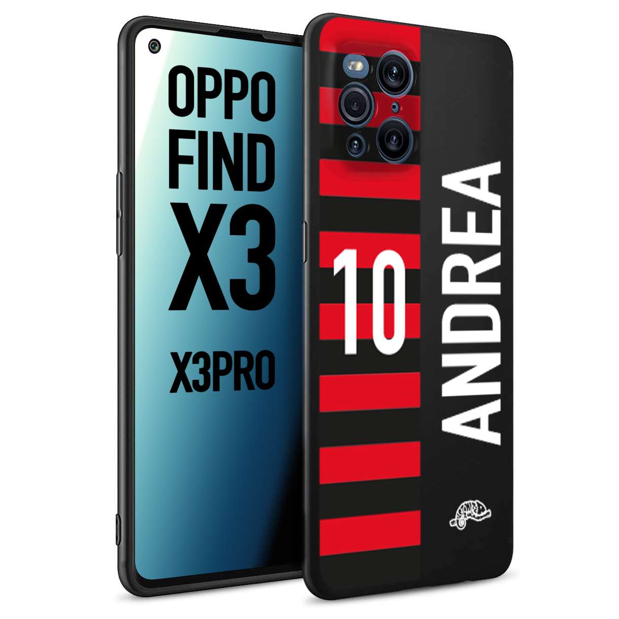 CUSTOMIZZA - Custodia cover nera morbida in tpu compatibile per Oppo Find X3 - Find X3 Pro 5G personalizzata calcio football nome e numero calciatori rossonera