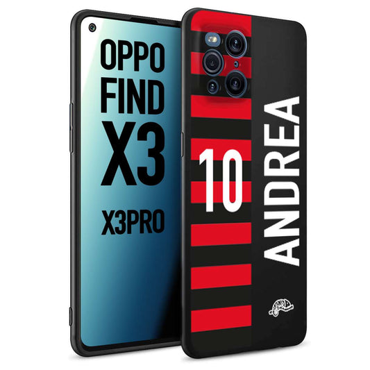 CUSTOMIZZA - Custodia cover nera morbida in tpu compatibile per Oppo Find X3 - Find X3 Pro 5G personalizzata calcio football nome e numero calciatori rossonera