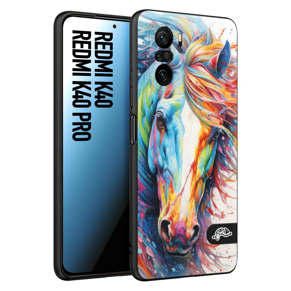 CUSTOMIZZA - Custodia cover nera morbida in tpu compatibile per Xiaomi Redmi K40 - K40 Pro animali color cavallo horse viso colori vibranti disegnato schizzo