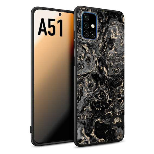 CUSTOMIZZA - Custodia cover nera morbida in tpu compatibile per Samsung A51 effetto marmo marble nero black venature dorato pietra