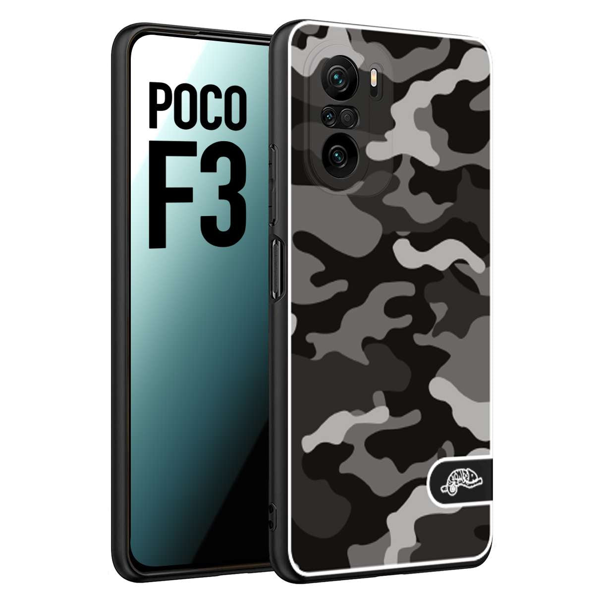 CUSTOMIZZA - Custodia cover nera morbida in tpu compatibile per Xiaomi Poco F3 camouflage mimetico militare nero black grigio