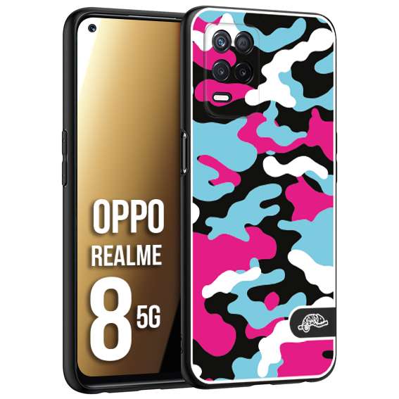 CUSTOMIZZA - Custodia cover nera morbida in tpu compatibile per Oppo Realme 8 5G camouflage mimetico militare fucsia celeste