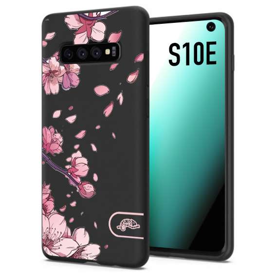 CUSTOMIZZA - Custodia cover nera morbida in tpu compatibile per Samsung S10E giapponese fiori di ciliegio in fiore a rilievo disegnata tattoo