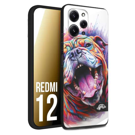 CUSTOMIZZA - Custodia cover nera morbida in tpu compatibile per Xiaomi Redmi 12 animali color bulldog cane dog colori vibranti disegnato schizzo