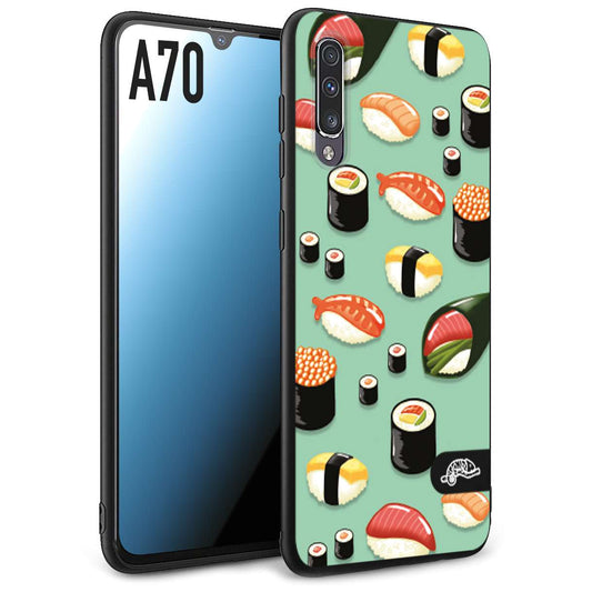 CUSTOMIZZA - Custodia cover nera morbida in tpu compatibile per Samsung A70 sushi disegni giapponese nighiri acquamarina verde