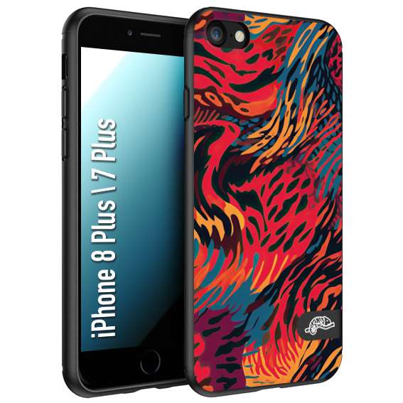 CUSTOMIZZA - Custodia cover nera morbida in tpu compatibile per iPhone 7 Plus - 8 plusleopardato maculato tigrato colorata fiamme rossa blu arancione