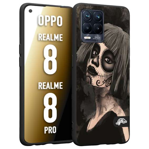 CUSTOMIZZA - Custodia cover nera morbida in tpu compatibile per Oppo Realme 8 - 8 PRO chicana messicana dea de la muerte donna santa tattoo disegnata