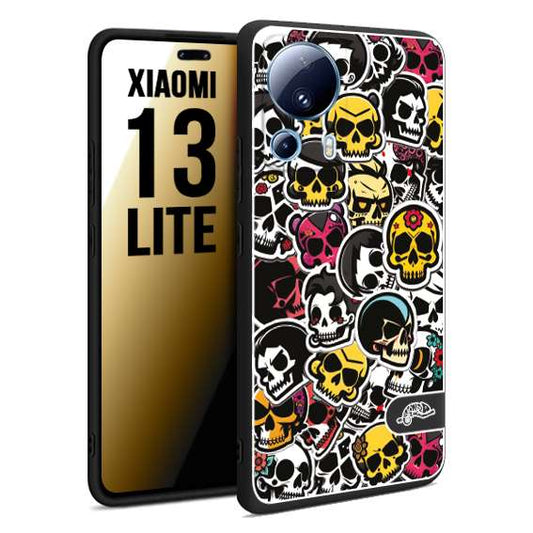 CUSTOMIZZA - Custodia cover nera morbida in tpu compatibile per Xiaomi 13 LITE sticker bomb teschi colorati adesivi skulls skater snowboard