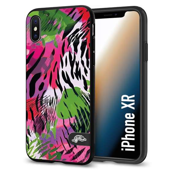 CUSTOMIZZA - Custodia cover nera morbida in tpu compatibile per iPhone Xr leopardato tigrato tiger colorata summer color verde fucsia