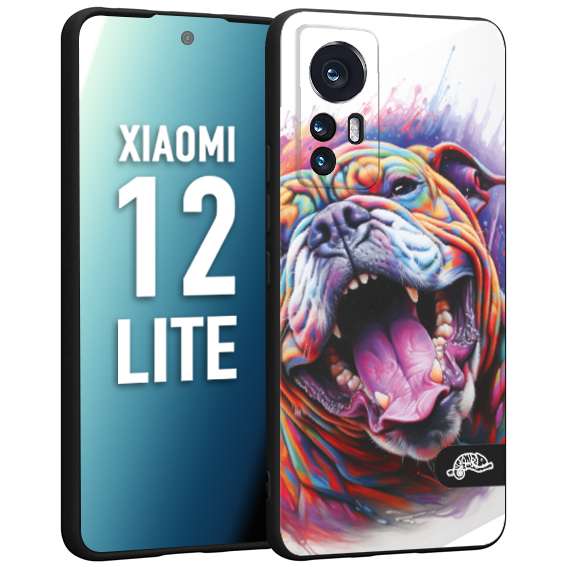 CUSTOMIZZA - Custodia cover nera morbida in tpu compatibile per Xiaomi 12 LITE animali color bulldog cane dog colori vibranti disegnato schizzo