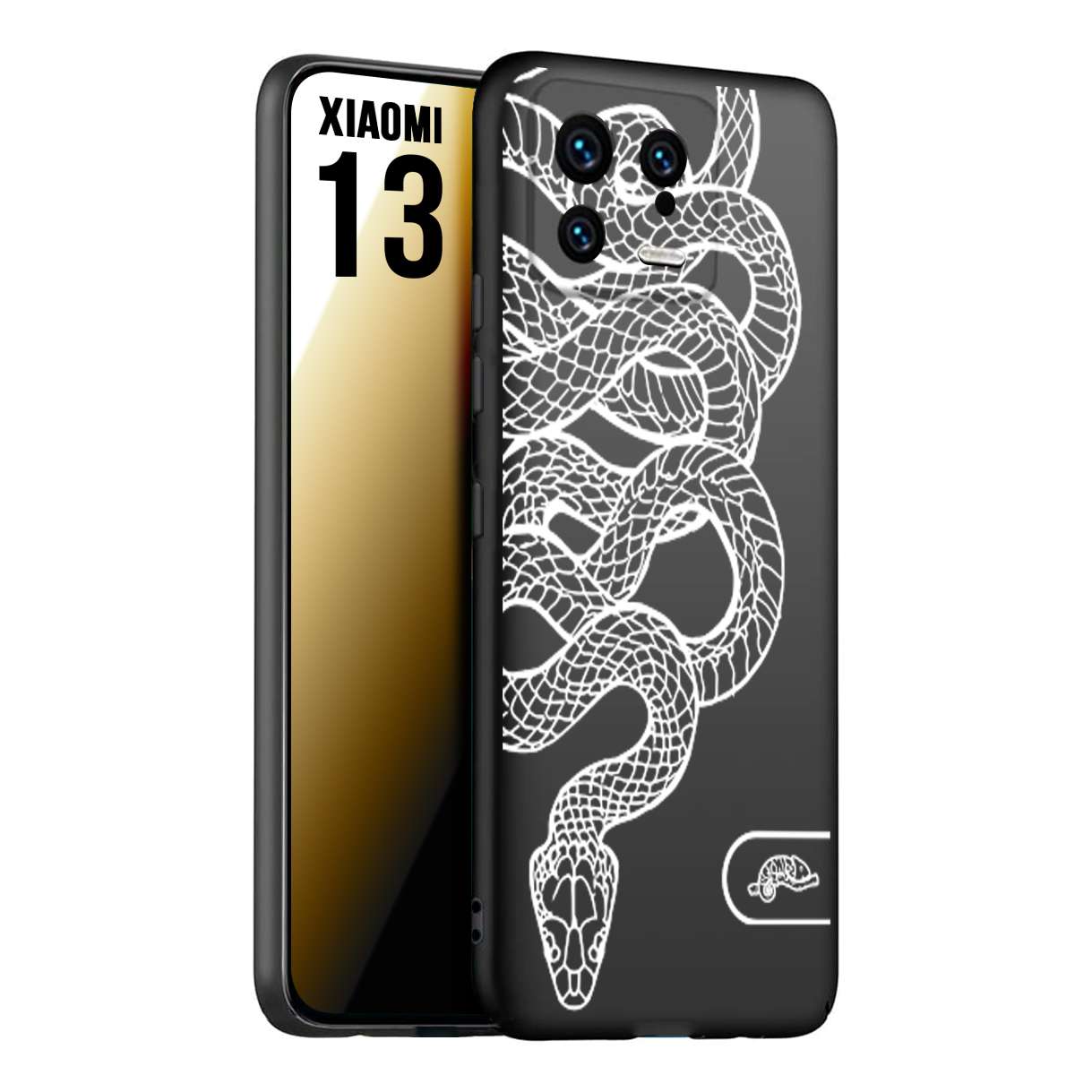 CUSTOMIZZA - Custodia cover nera morbida in tpu compatibile per Xiaomi 13 serpente snake bianco a rilievo disegnato tattoo tatuaggio