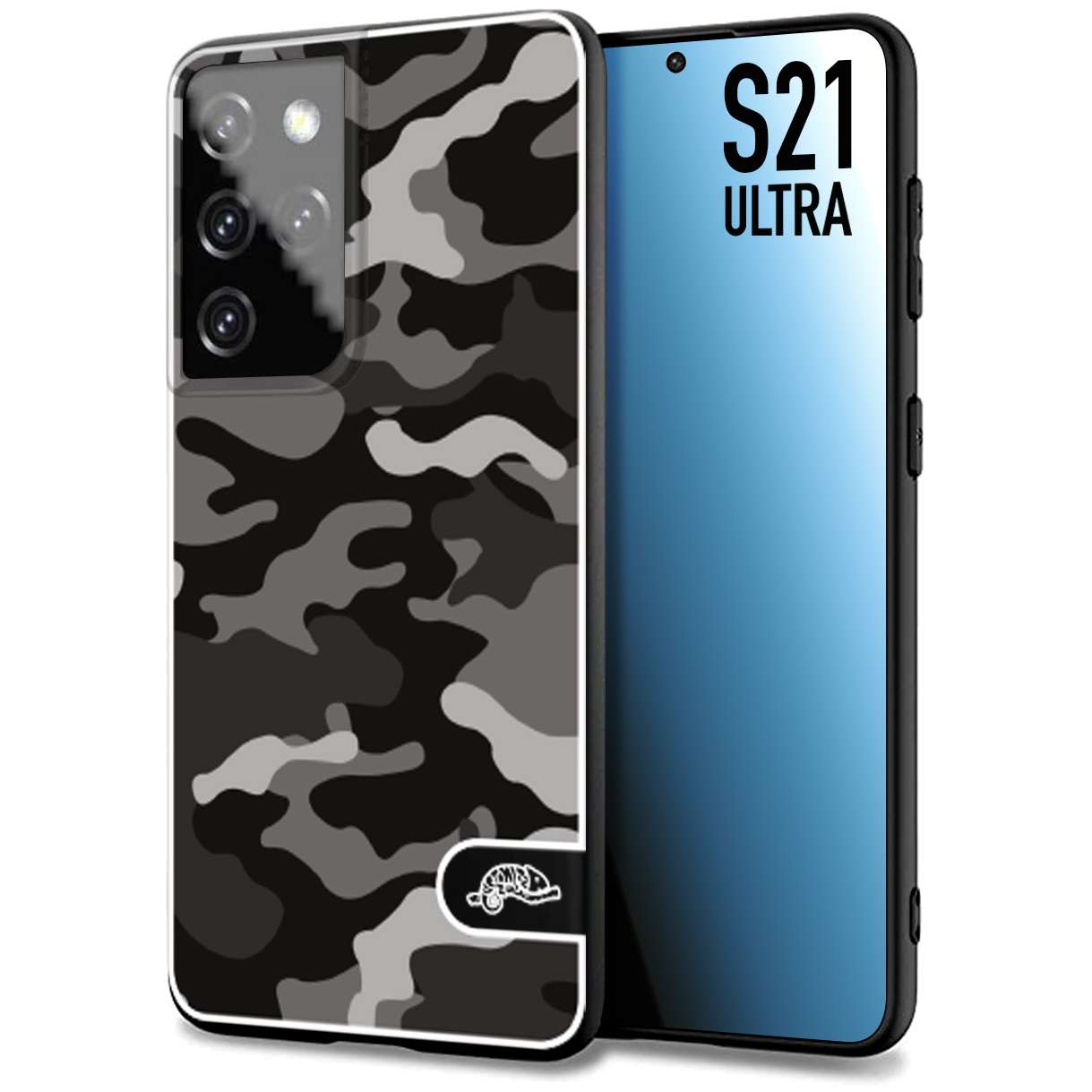 CUSTOMIZZA - Custodia cover nera morbida in tpu compatibile per Samsung S21 ULTRA camouflage mimetico militare nero black grigio