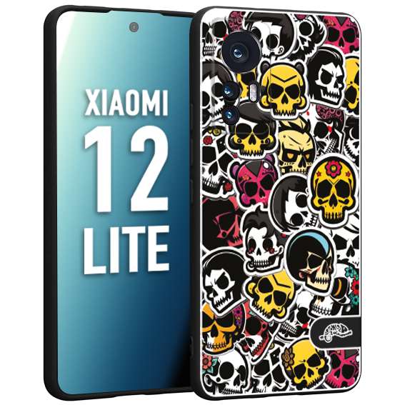 CUSTOMIZZA - Custodia cover nera morbida in tpu compatibile per Xiaomi 12 LITE sticker bomb teschi colorati adesivi skulls skater snowboard