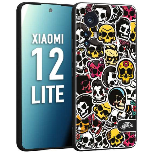 CUSTOMIZZA - Custodia cover nera morbida in tpu compatibile per Xiaomi 12 LITE sticker bomb teschi colorati adesivi skulls skater snowboard