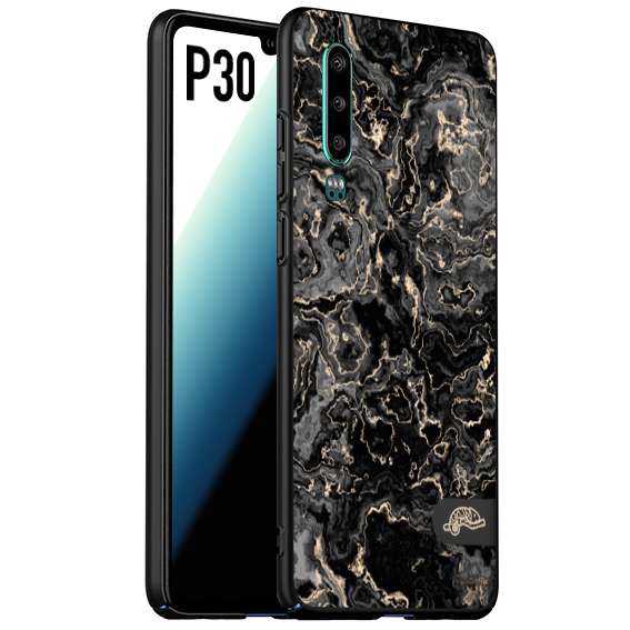 CUSTOMIZZA - Custodia cover nera morbida in tpu compatibile per Huawei P30 effetto marmo marble nero black venature dorato pietra