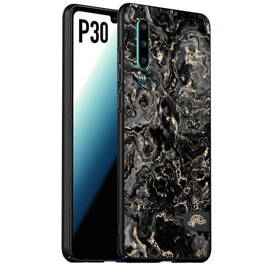 CUSTOMIZZA - Custodia cover nera morbida in tpu compatibile per Huawei P30 effetto marmo marble nero black venature dorato pietra