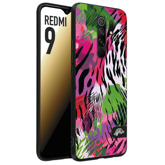 CUSTOMIZZA - Custodia cover nera morbida in tpu compatibile per Xiaomi Redmi 9 leopardato tigrato tiger colorata summer color verde fucsia