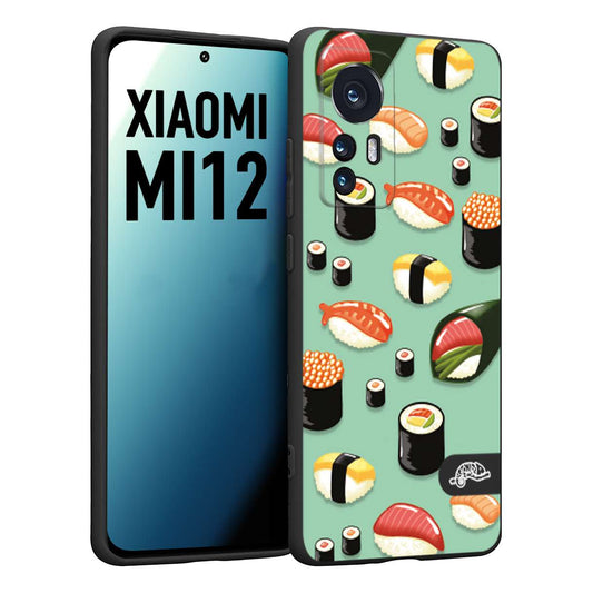 CUSTOMIZZA - Custodia cover nera morbida in tpu compatibile per Xiaomi 12 5G sushi disegni giapponese nighiri acquamarina verde