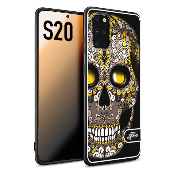 CUSTOMIZZA - Custodia cover nera morbida in tpu compatibile per Samsung S20 teschio messicano Mexican skull nero giallo