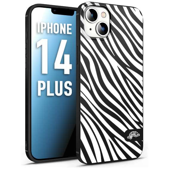 CUSTOMIZZA - Custodia cover nera morbida in tpu compatibile per iPhone 14 PLUS zebrata maculata a rilievo soft touch donna bianca